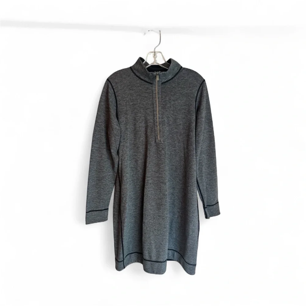 Tommy Bahama Gray and Black Half Zip Long Sleeve Billow Double Knit Dress